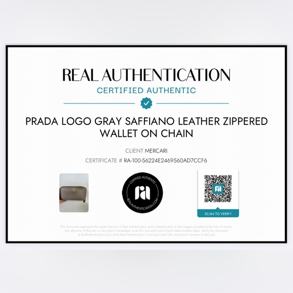 💯 PRADA Logo Gray Saffiano Leather Zippered Wallet on Chain w/ auth cert - Picture 12 of 12